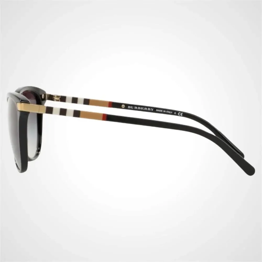 New Burberry Sunglasses Black Cat Eye Check Arms Gold Hardware Womens BURBERRY - Picture 6 of 10